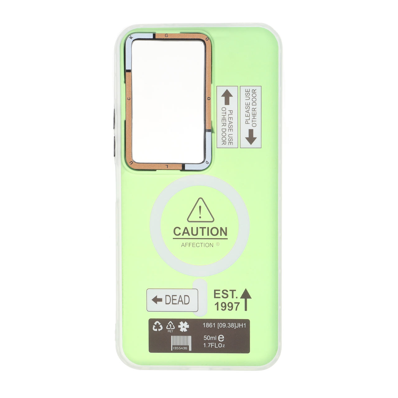 قاب طرح Caution دور مات مگ‌سیف سبز مناسب برای شیائومی ردمی ۱۵ 4G
