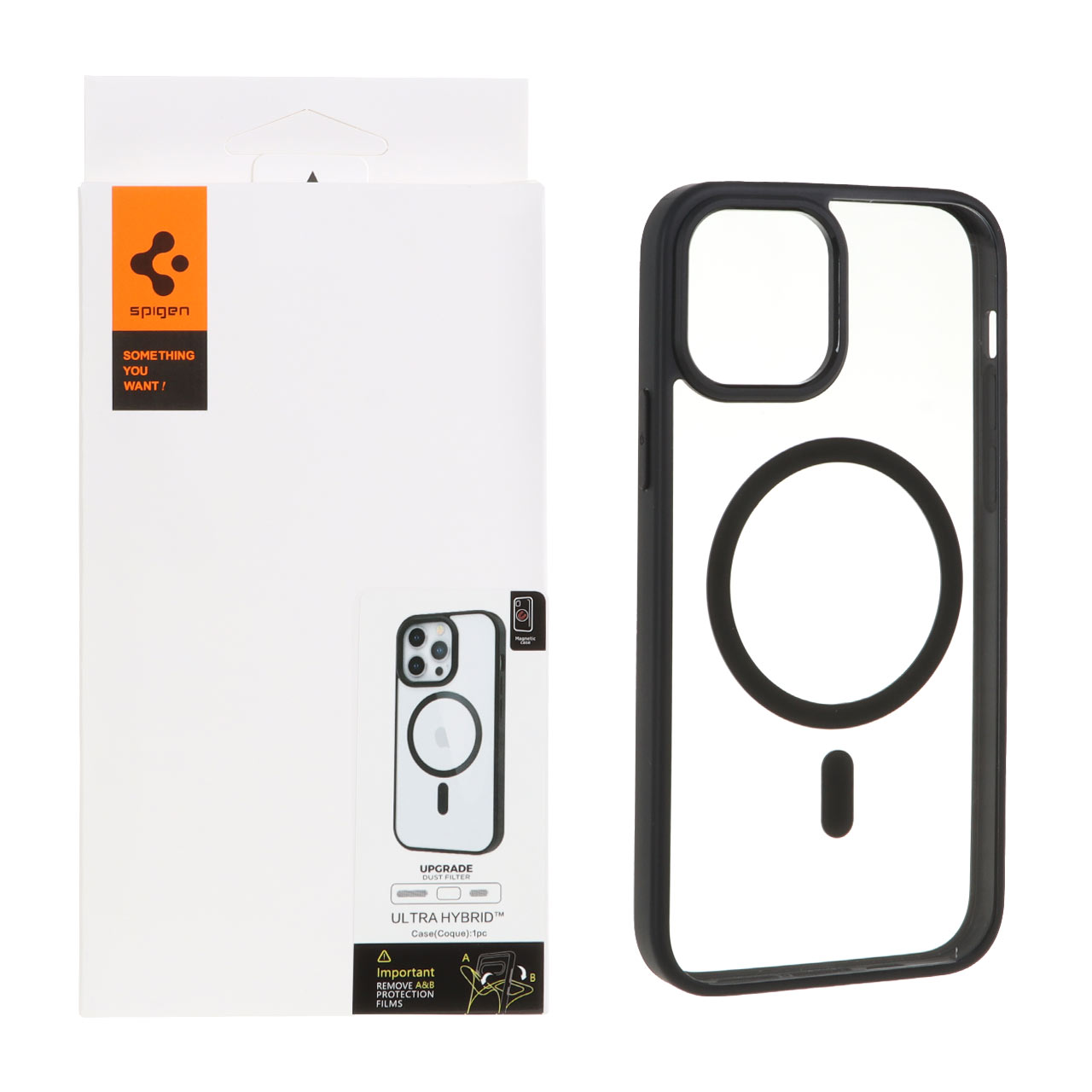 قاب مگ سیف Spigen مدل Ultra Hybrid با توری اسپیکر فلزی شفاف مشکی مناسب برای آیفون 12 و آیفون 12 پرو