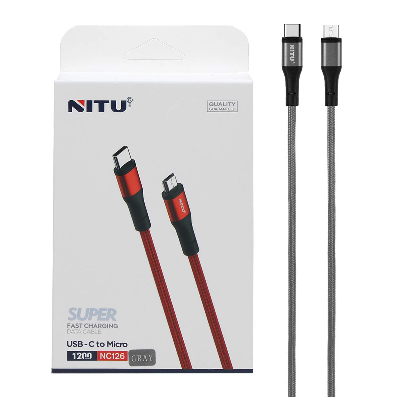 کابل شارژ فست Type-C به Micro USB نیتو مدل NC126 خاکستری