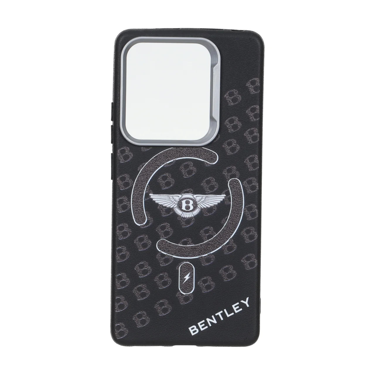 قاب طرح لوگو بنز (Bentley) مگ‌سیف بافت چرمی و محافظ لنز سیلور مناسب برای شیائومی ردمی نوت 14 اس / نوت 13 پرو 4G / پوکو ام 6 پرو 4G