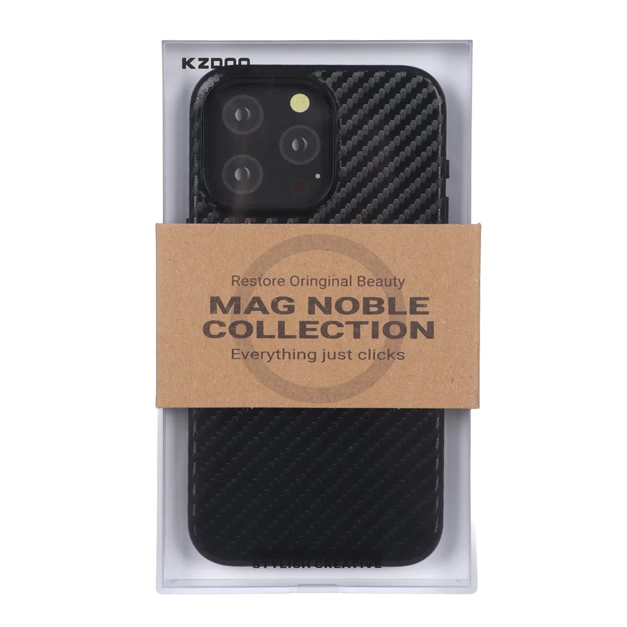 قاب مگ سیف KDoo مدل MAG Noble طرح فیبر کربن مناسب برای آیفون ۱۵ پرو مکس مشکی