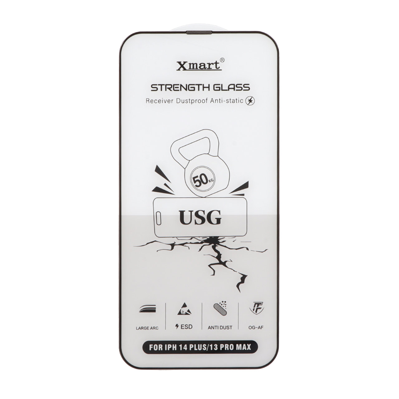 محافظ صفحه نمایش شیشه‌ای فول کاور Xmart مدل USG مناسب برای آیفون 13 پرو مکس و آیفون 14 پلاس
