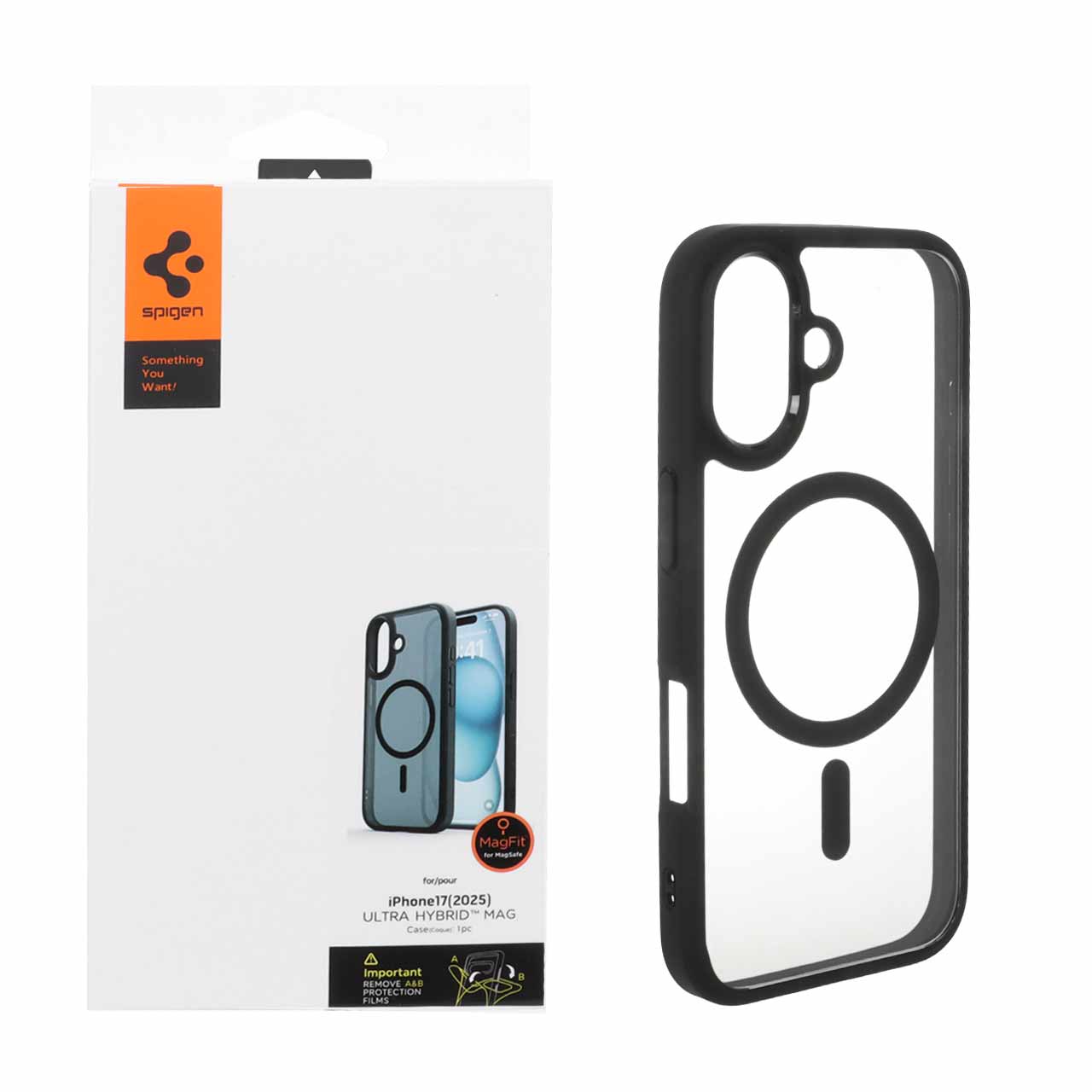 قاب طرح شفاف مشکی مگ‌سیف Spigen ULTRA HYBRID مناسب برای آیفون 17