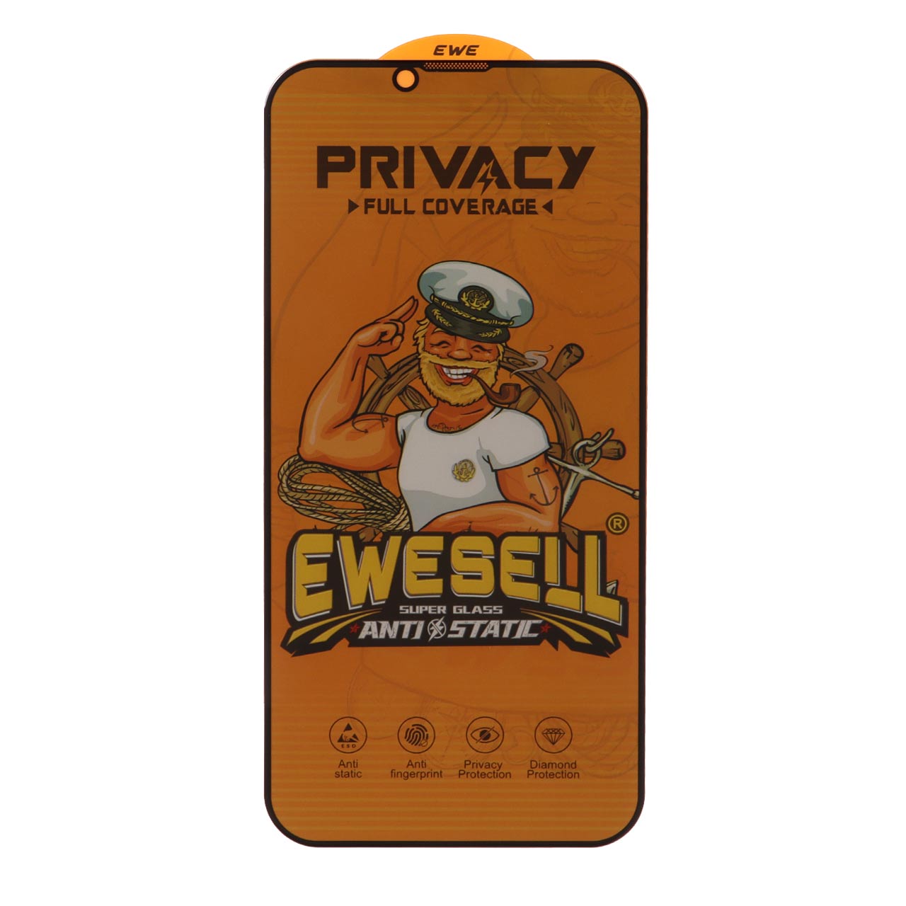 محافظ صفحه نمایش شیشه ای Full Cover Ewesell Anti Static Privacy مناسب برای اپل آیفون 13 پرو مکس و آیفون 14 پلاس