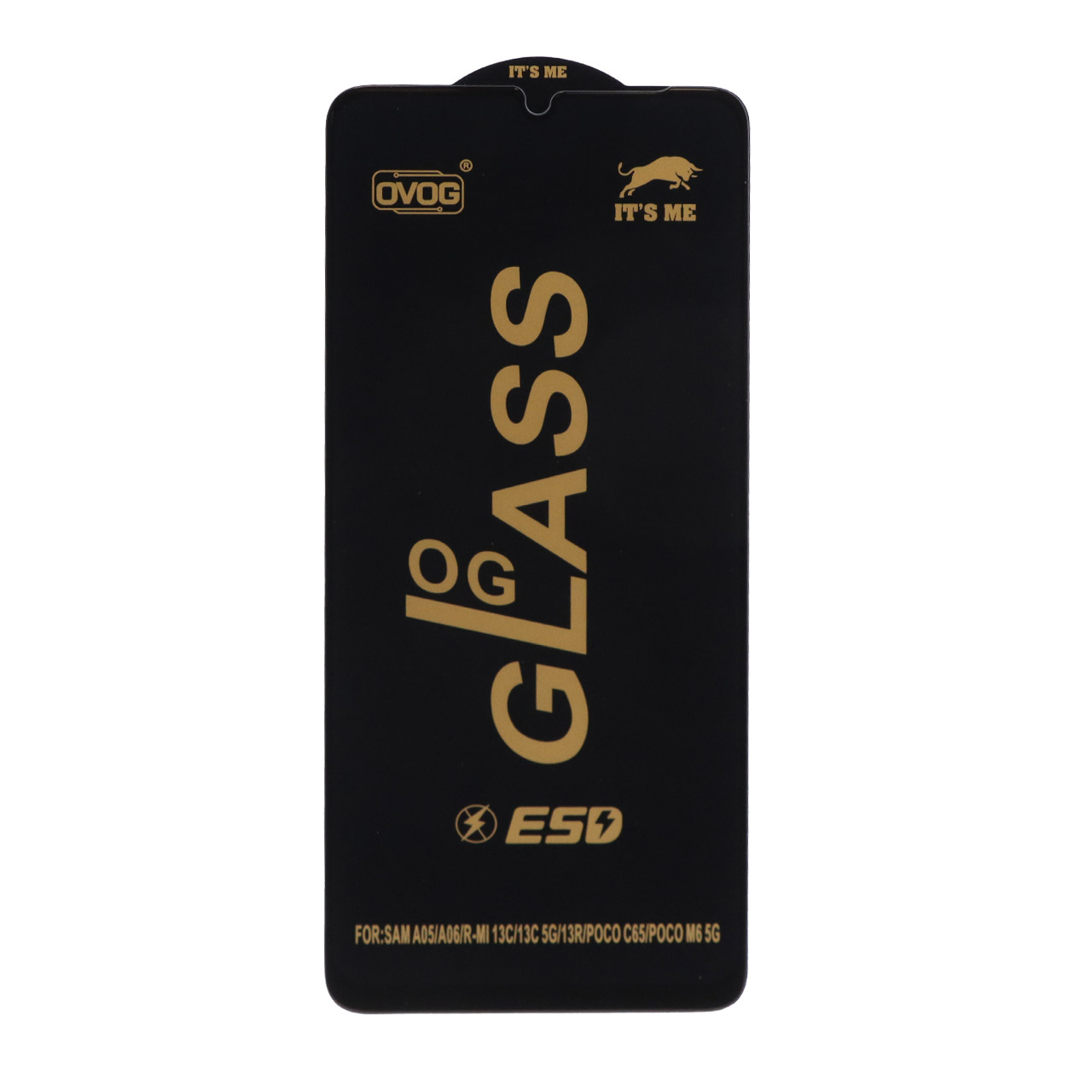 محافظ صفحه نمایش شیشه ای فول کاور OG ESD OVOG مناسب برای سامسونگ A07/A06/A05، شیائومی ردمی 13C/پوکو C65/پوکو M6 5G، آنر X7/X7A، ریلمی C51/C53