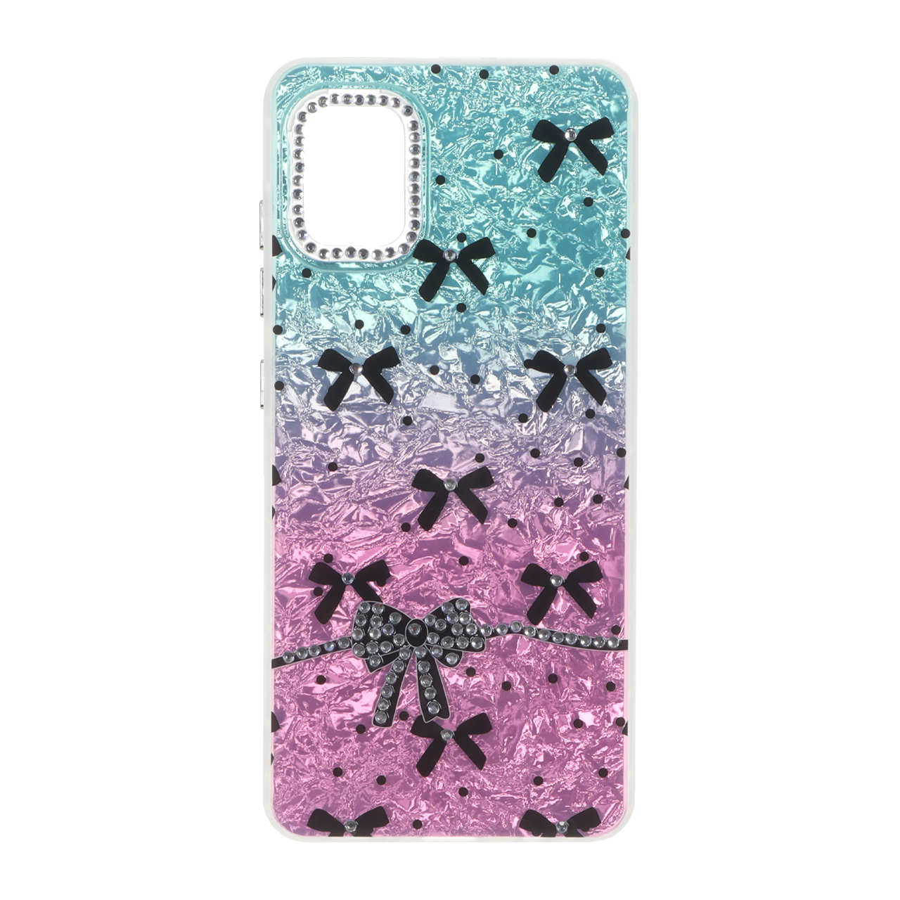 قاب ice پاپیونی نگین دار دور مات Samsung Galaxy A51 / M40s - سبزآبی صورتی
