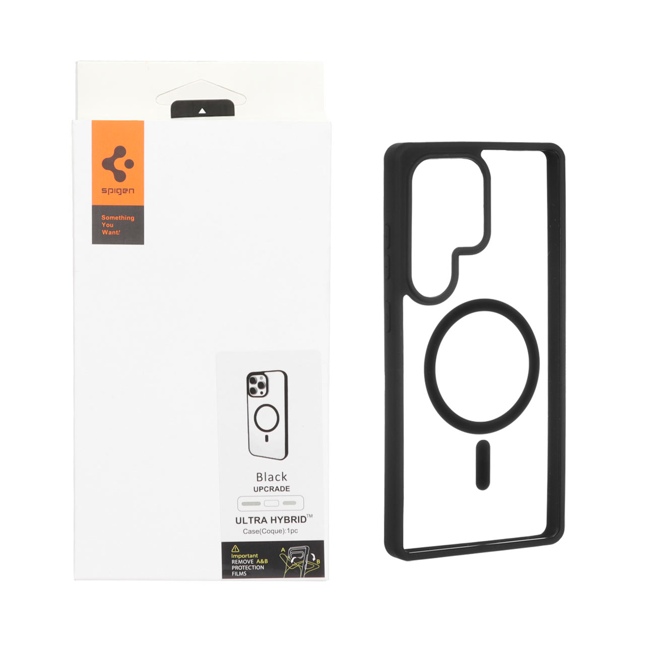 قاب مگ سیف Spigen Ultra Hybrid با توری اسپیکر فلزی و لبه‌های مشکی مناسب برای سامسونگ گلکسی S25 اولترا