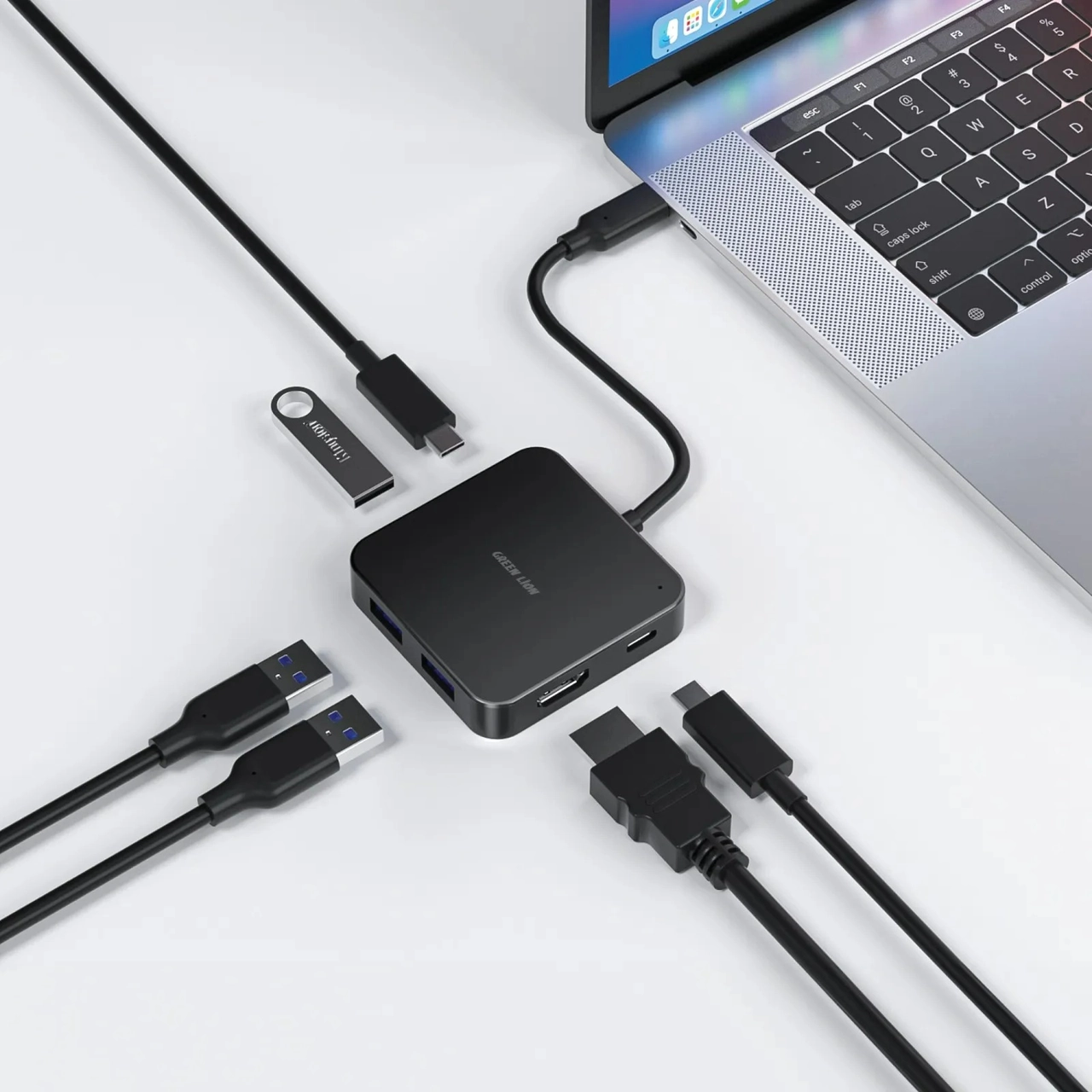 هاب 7 پورت USB-C گرین لاین مدل GHB-7 مشکی با قابلیت شارژ 100 وات و خروجی HDMI