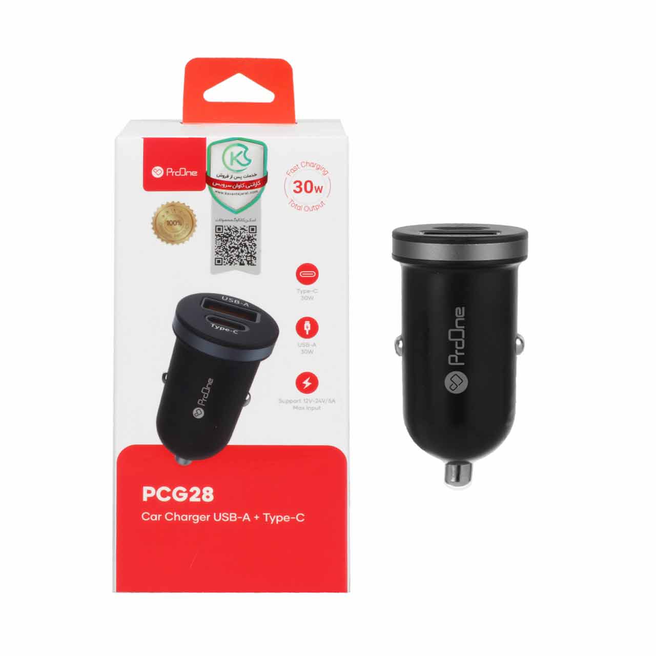 شارژر فندکی فست دو پورت ProOne مدل PCG28 30W