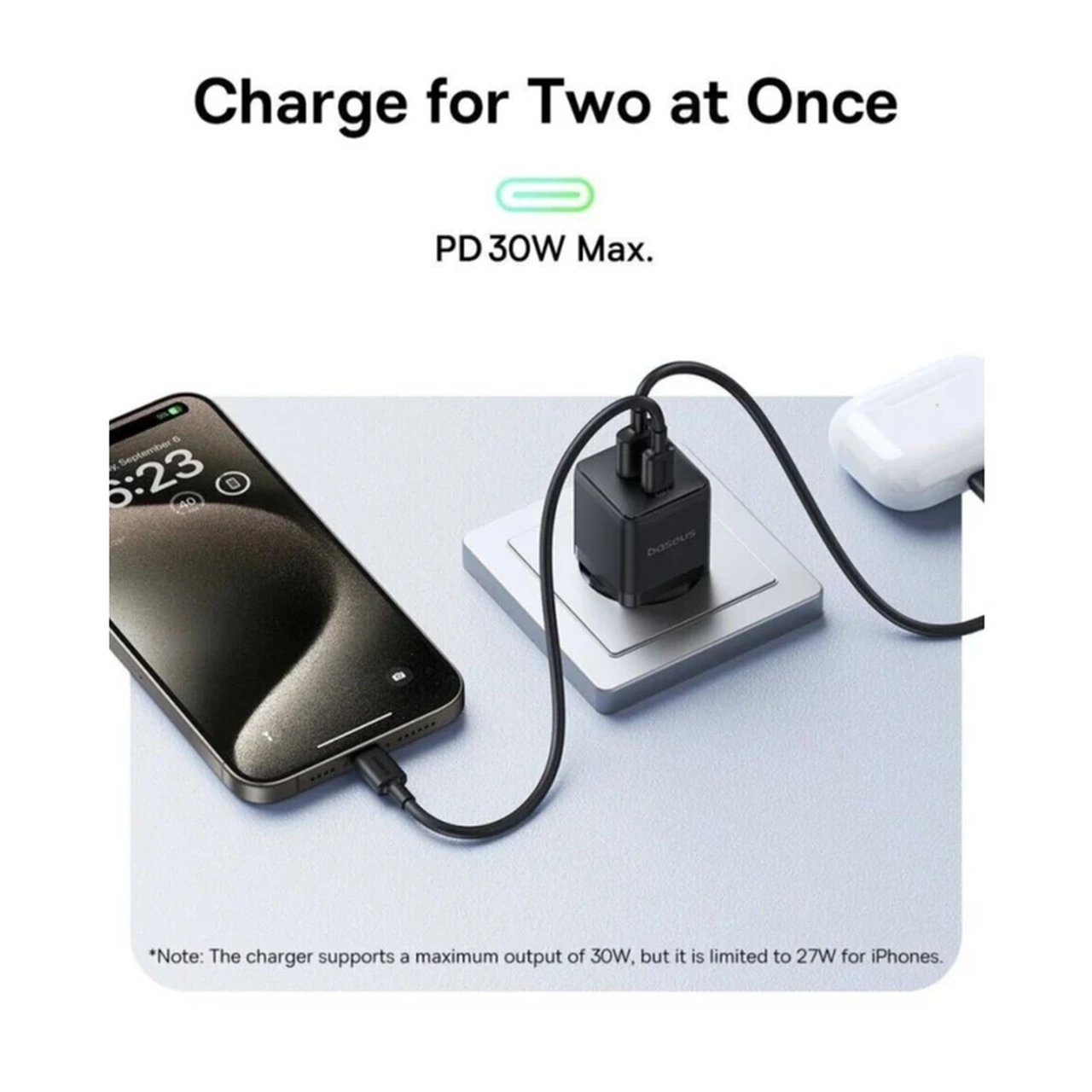 شارژر دیواری فست شارژ بیسوس مدل Palm 30W با دو پورت Type-C و USB - مشکی