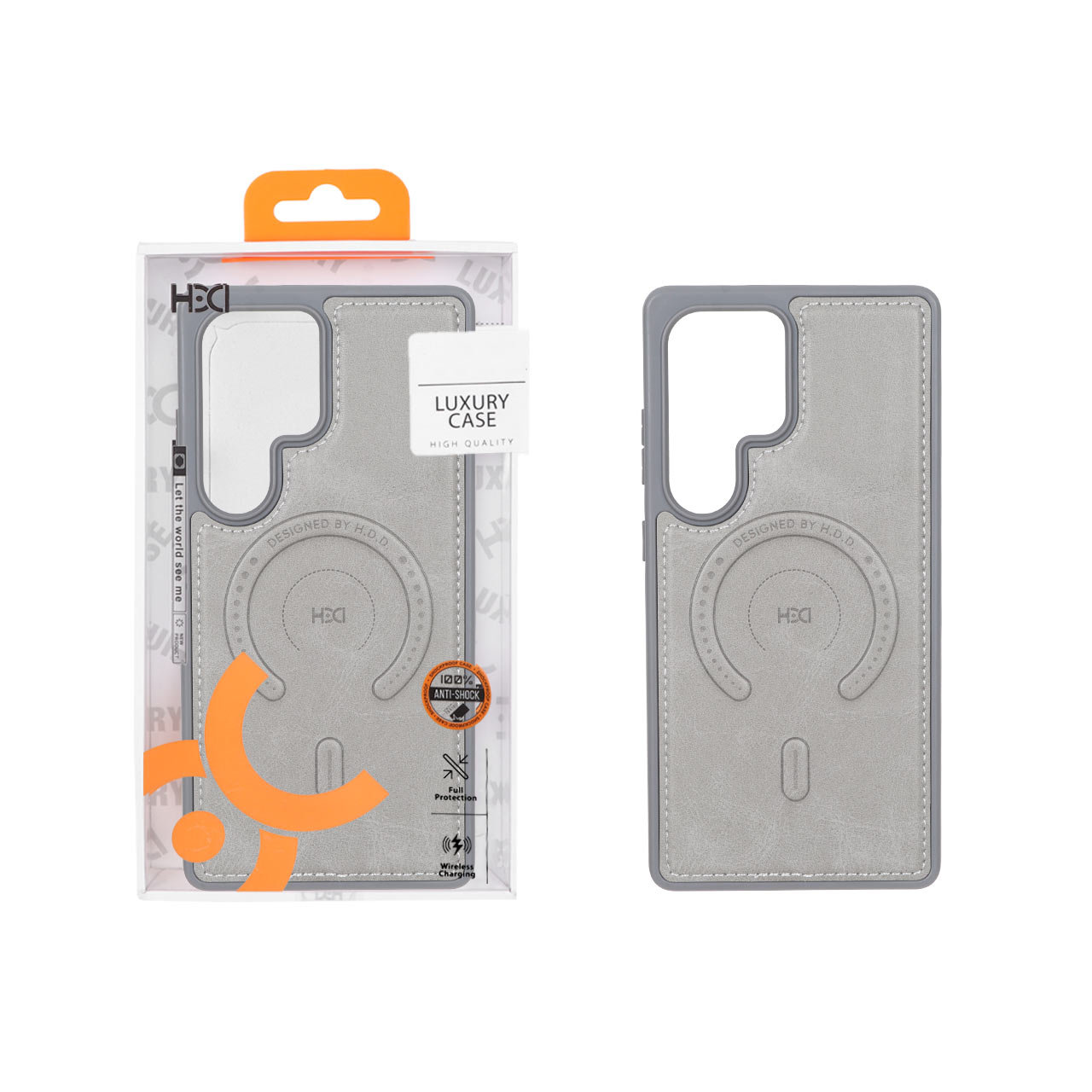 قاب اورجینال HDD چرمی MagSafe دور دوخت Samsung Galaxy S25 Ultra - طوسی (پک دار)
