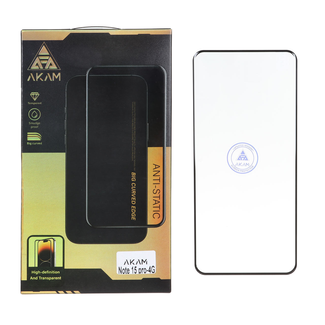 محافظ صفحه نمایش شیشه‌ای خم فول چسب AKAM مناسب برای گوشی شیائومی Redmi Note 15 Pro 4G