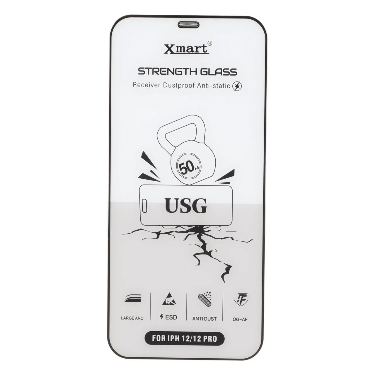 محافظ صفحه نمایش شیشه ای فول کاور XMART USG ضد الکتریسیته ساکن مناسب برای آیفون 12 و آیفون 12 پرو