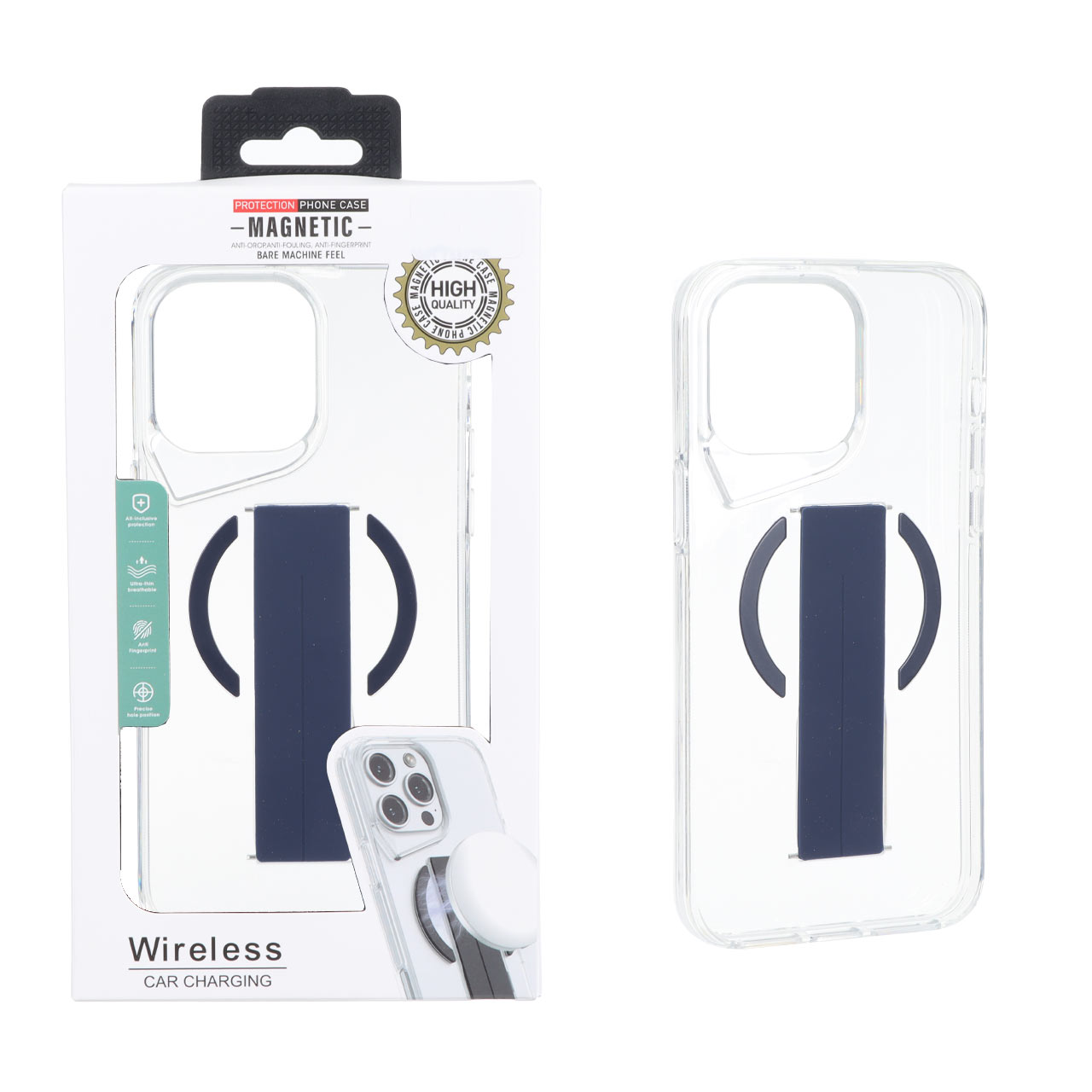 قاب ژله ای شفاف Magnetic فینگر بند سیلیکونی Apple iPhone 14 Pro Max - سرمه ای (پک دار)