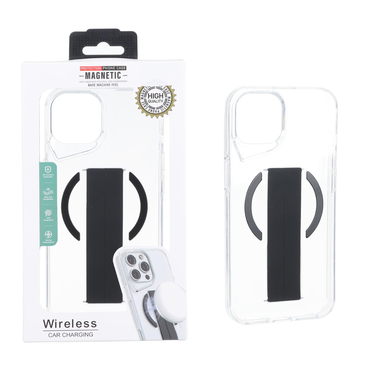 قاب ژله ای شفاف Magnetic فینگر بند سیلیکونی Apple iPhone 13 / iPhone 14 - مشکی (پک دار)
