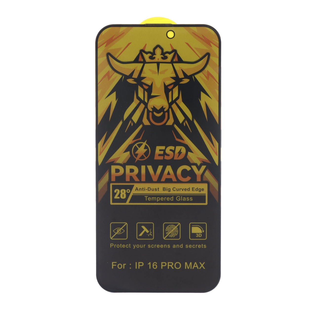 محافظ صفحه نمایش شیشه ای فول کاور مدل Privacy King Bull - ESD مناسب برای آیفون 16 پرو مکس