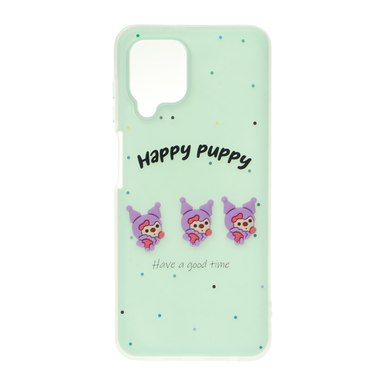 قاب طرح Happy Puppy عروسکی برجسته دو لایه سبز مناسب برای سامسونگ گلکسی A22 4G / M32 4G / F22
