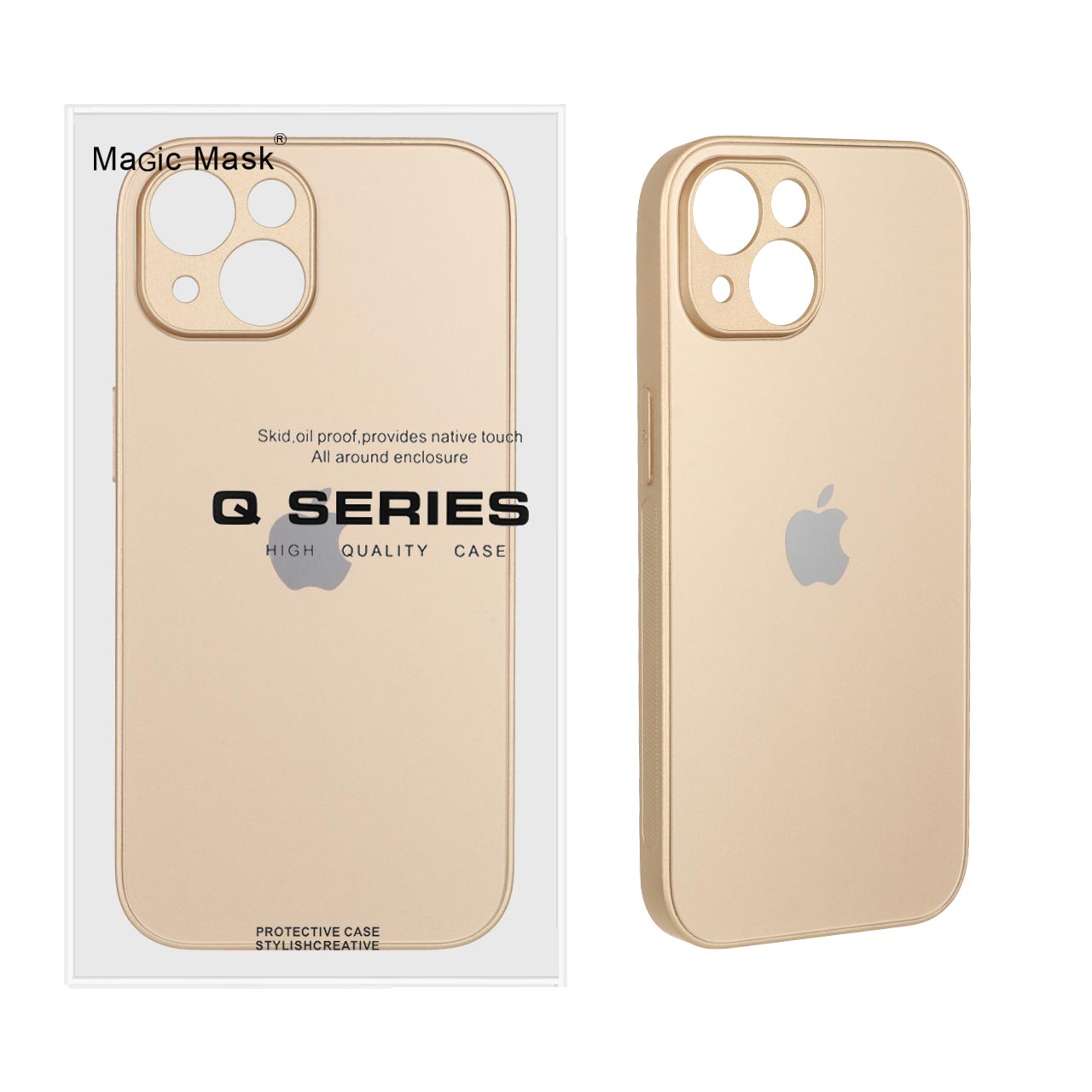 قاب اورجینال PVD ضدخش Magic Mask Q Series طلایی مناسب برای آیفون 15