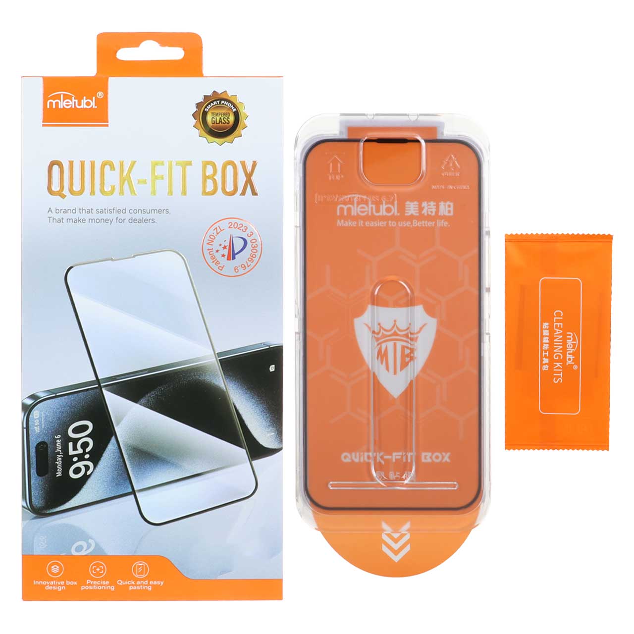 محافظ صفحه نمایش شیشه ای اورجینال Mietubl - Quick Fit Box مدل Apple iPhone 13 Pro Max / iPhone 14 Plus (پک دار)