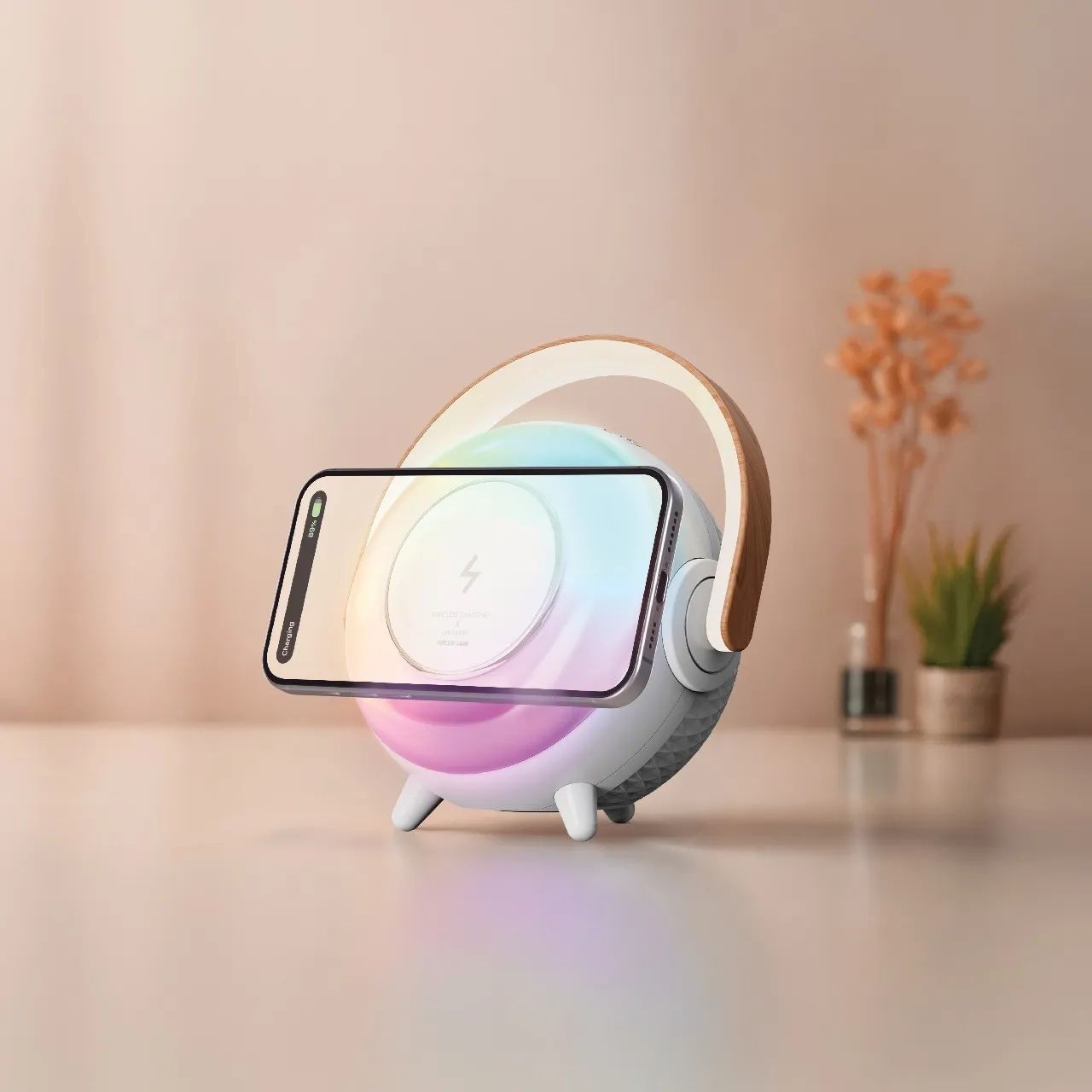 شارژر وایرلس و اسپیکر گرین لاین مدل Uranus GNURNSLMPWH سفید