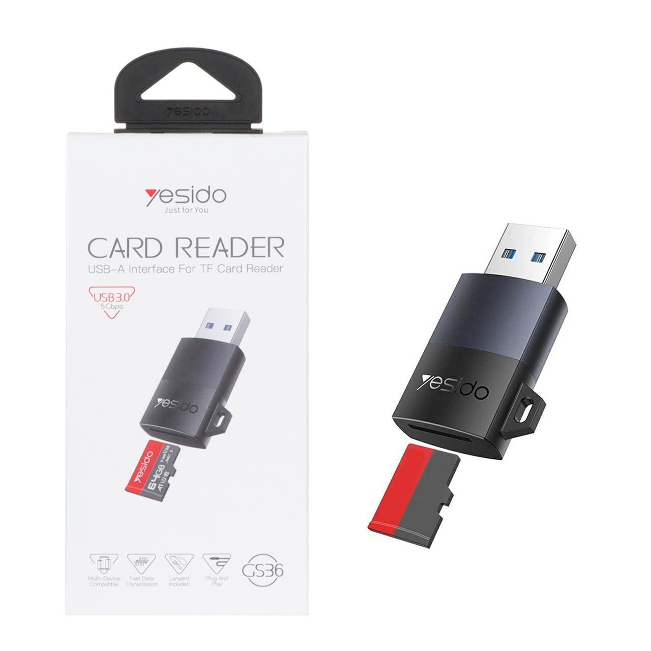 رم ریدر یسیدو مدل GS36 USB 3.0 با پشتیبانی از TF Card - رنگ خاکستری