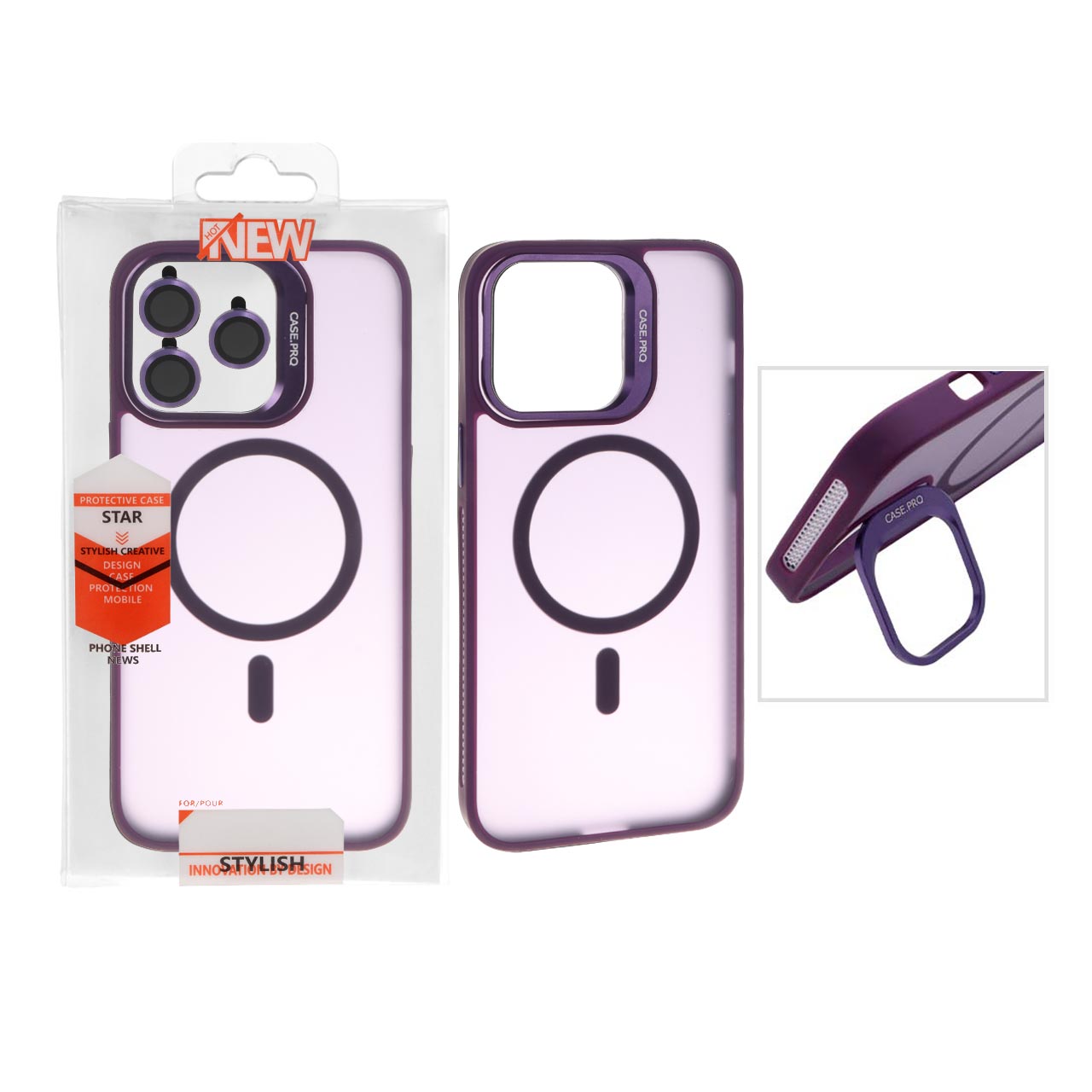 قاب Case Pro لنز آلومینیومی مات Magsafe با ست محافظ لنز رینگی مدل Apple iPhone 14 Pro Max - بنفش (پک دار)