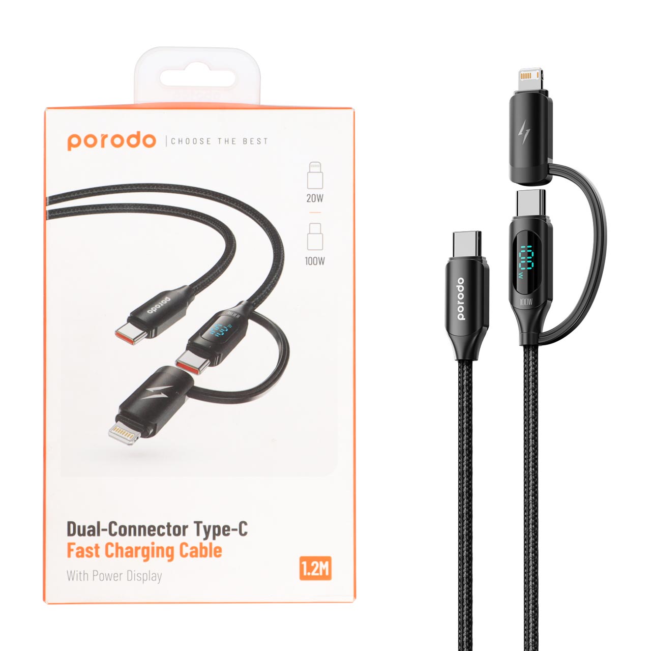 کابل شارژ PD و فست دوکاره Porodo مدل PD-2N1C2CL