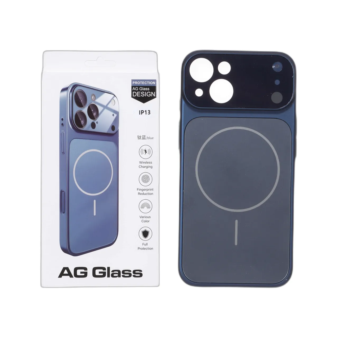 قاب طرح AG Glass محافظ لنز شیشه ای مگ سیف مناسب برای آیفون 13 و آیفون 14 سرمه ای