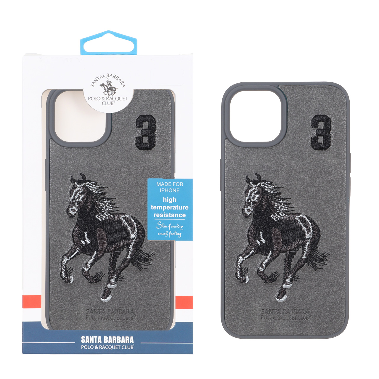 قاب چرمی طرح اسب پولو و عدد 3 برند Santa Barbara Polo مناسب برای آیفون 13 و آیفون 14