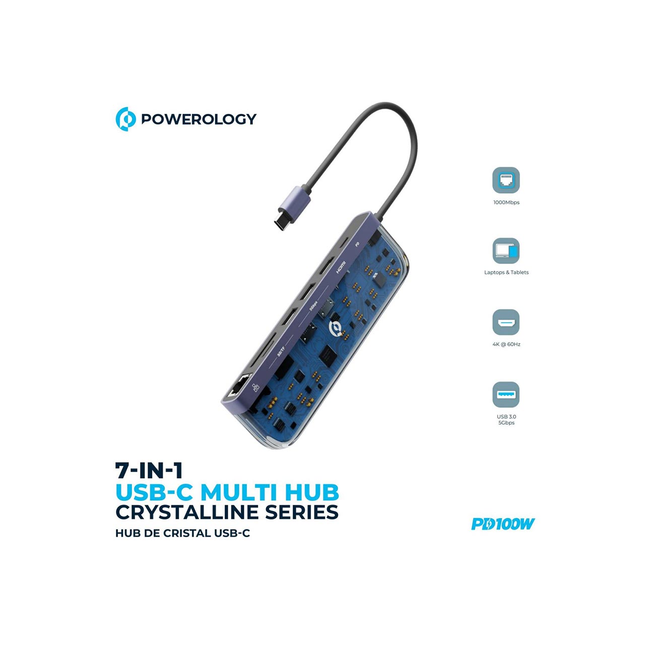 هاب 100 وات 7 پورت Powerology Type-C مدل P71USHTP