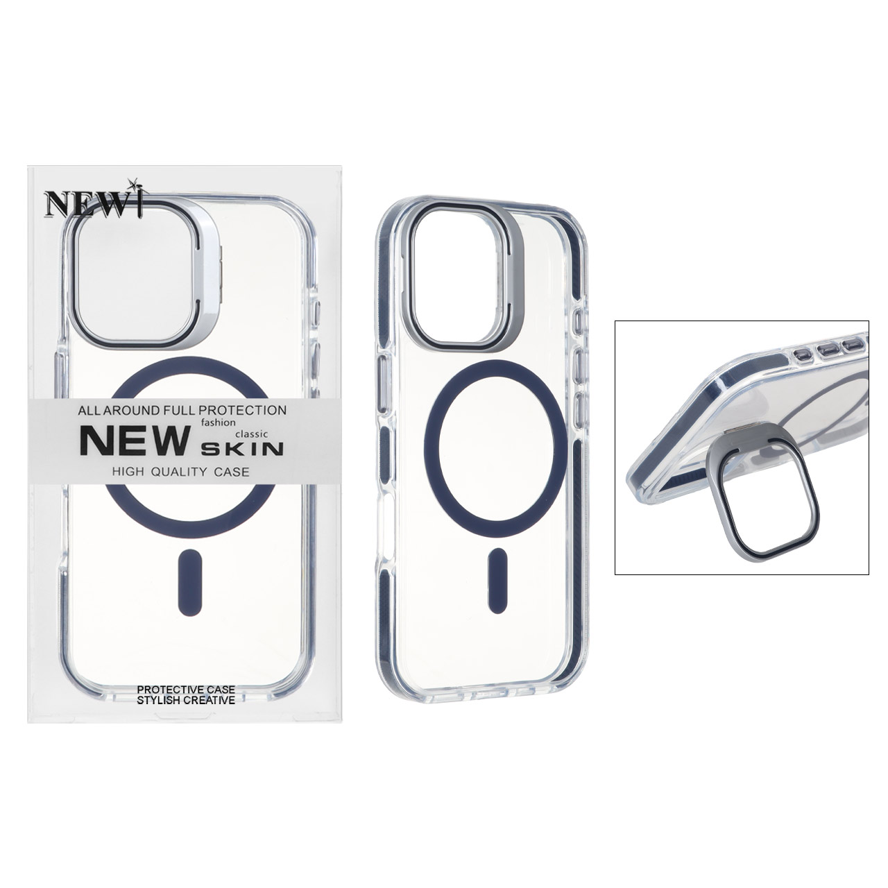 قاب اورجینال New Skin شفاف کریستالی MagSafe لنز استندشو مناسب برای آیفون 17