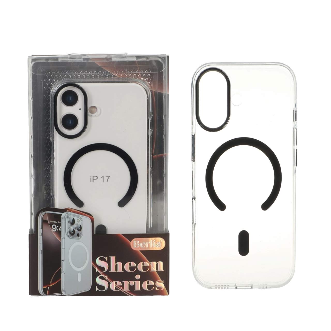 قاب کریستالی مگ‌سیف Berlia Sheen Series برای Apple iPhone 17 - مشکی