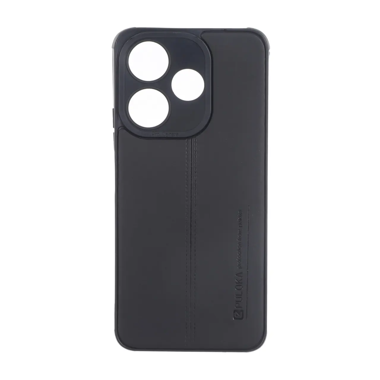قاب Puloka طرح چرم دوخت دار محافظ لنزدار Xiaomi Redmi 13X / Redmi 13 4G / Poco M6 4G - مشکی