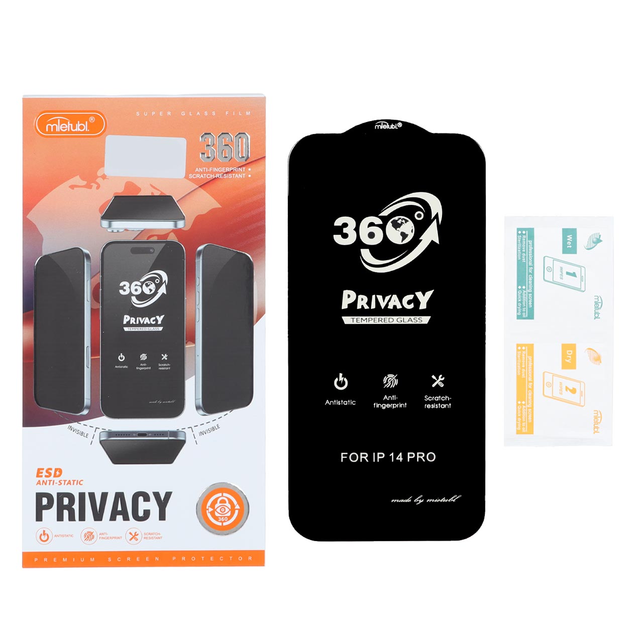 محافظ صفحه نمایش حریم شخصی 360 درجه Mietubl فول کاور مناسب برای آیفون 16، آیفون 15 و آیفون 14 پرو