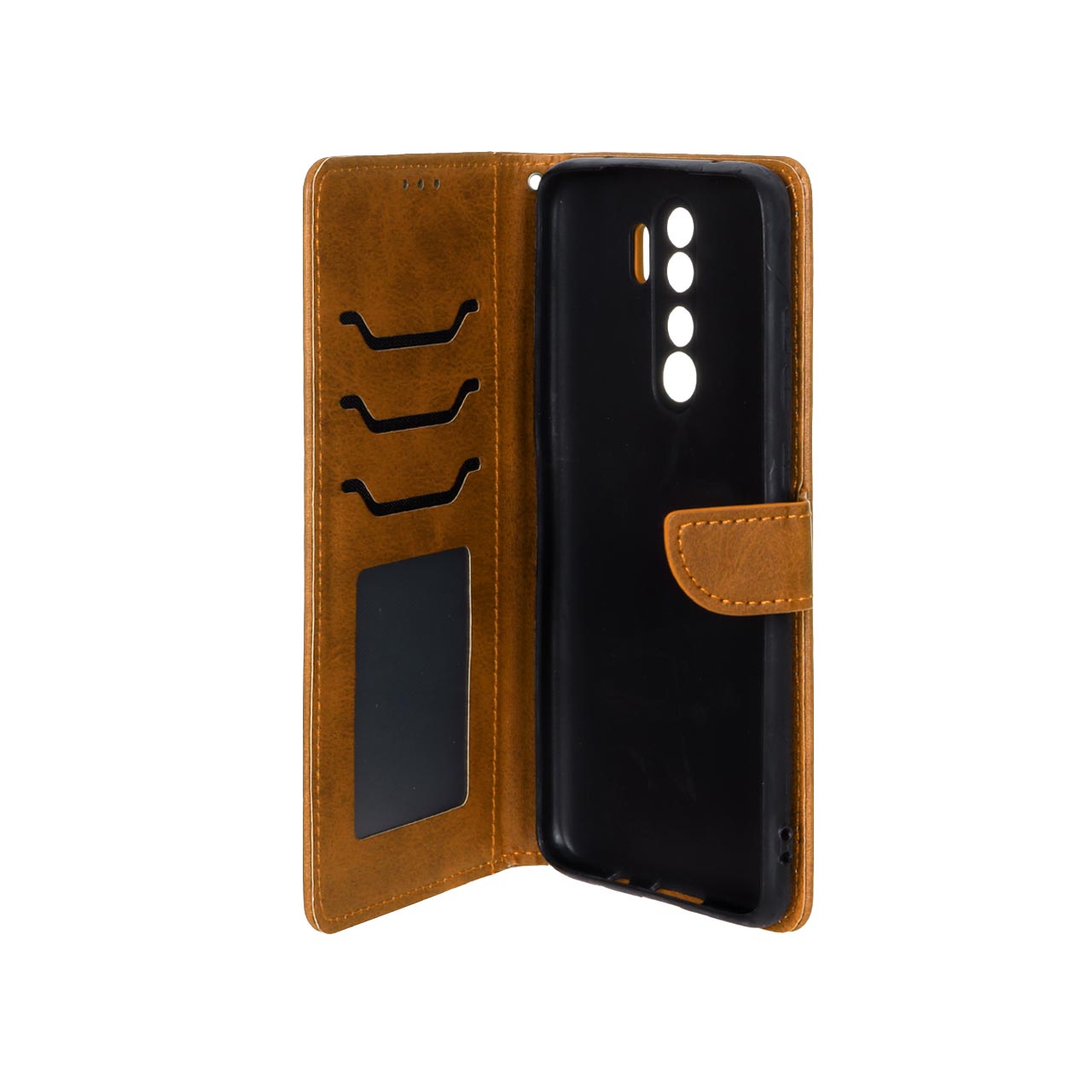 کیف چرمی موبایل مگنتی محافظ لنزدار Xiaomi Redmi Note 8 Pro - عسلی
