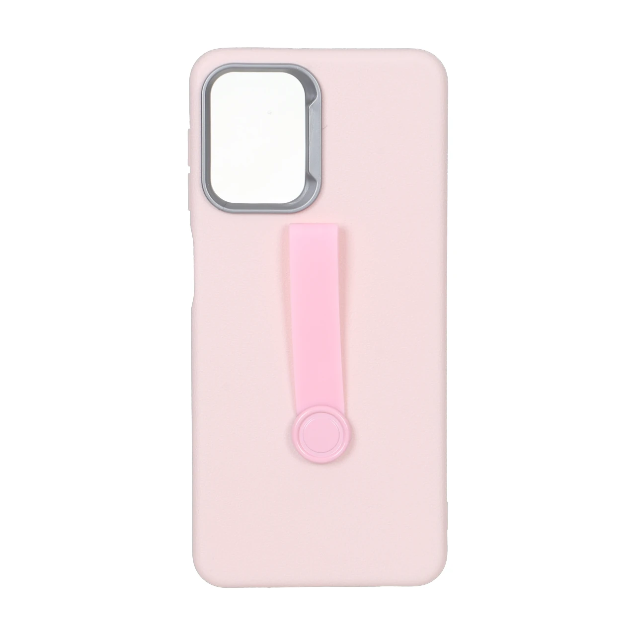 قاب طرح Texture فینگر بند سیلیکونی صورتی با محافظ لنز سیلور مناسب برای سامسونگ گلکسی A22 4G / M32 4G / F22