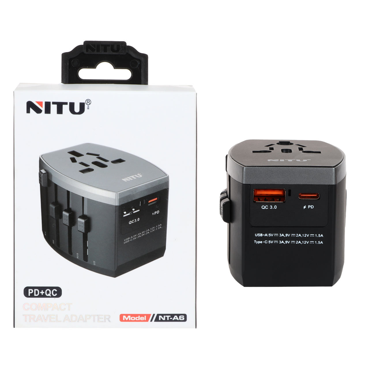 تبدیل برق مسافرتی 3 به 3 یونیورسال NITU مدل NT-A6 مشکی