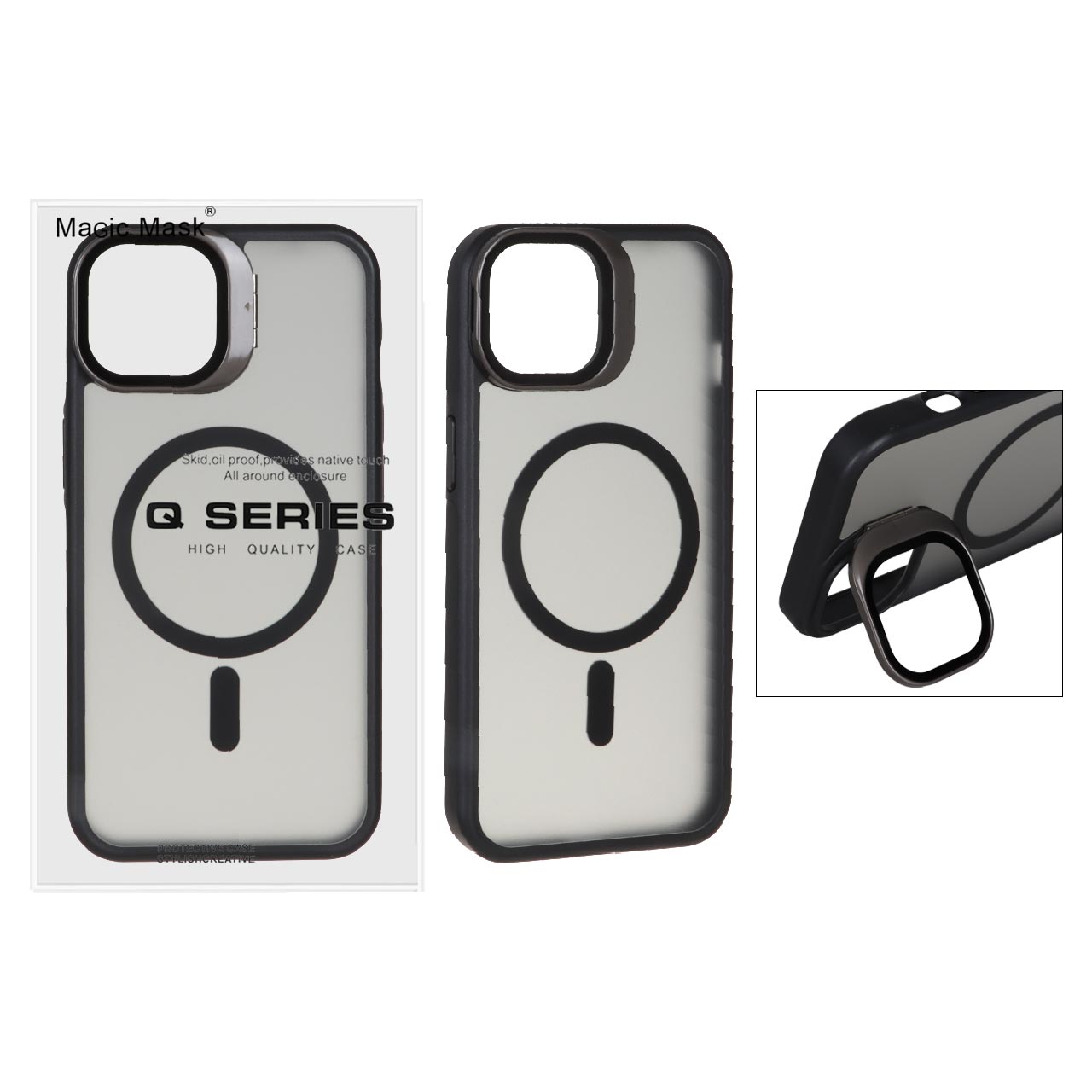 قاب اورجینال Magic Mask مات MagSafe محافظ لنز شیشه ای Apple iPhone 13 / iPhone 14 - مشکی 