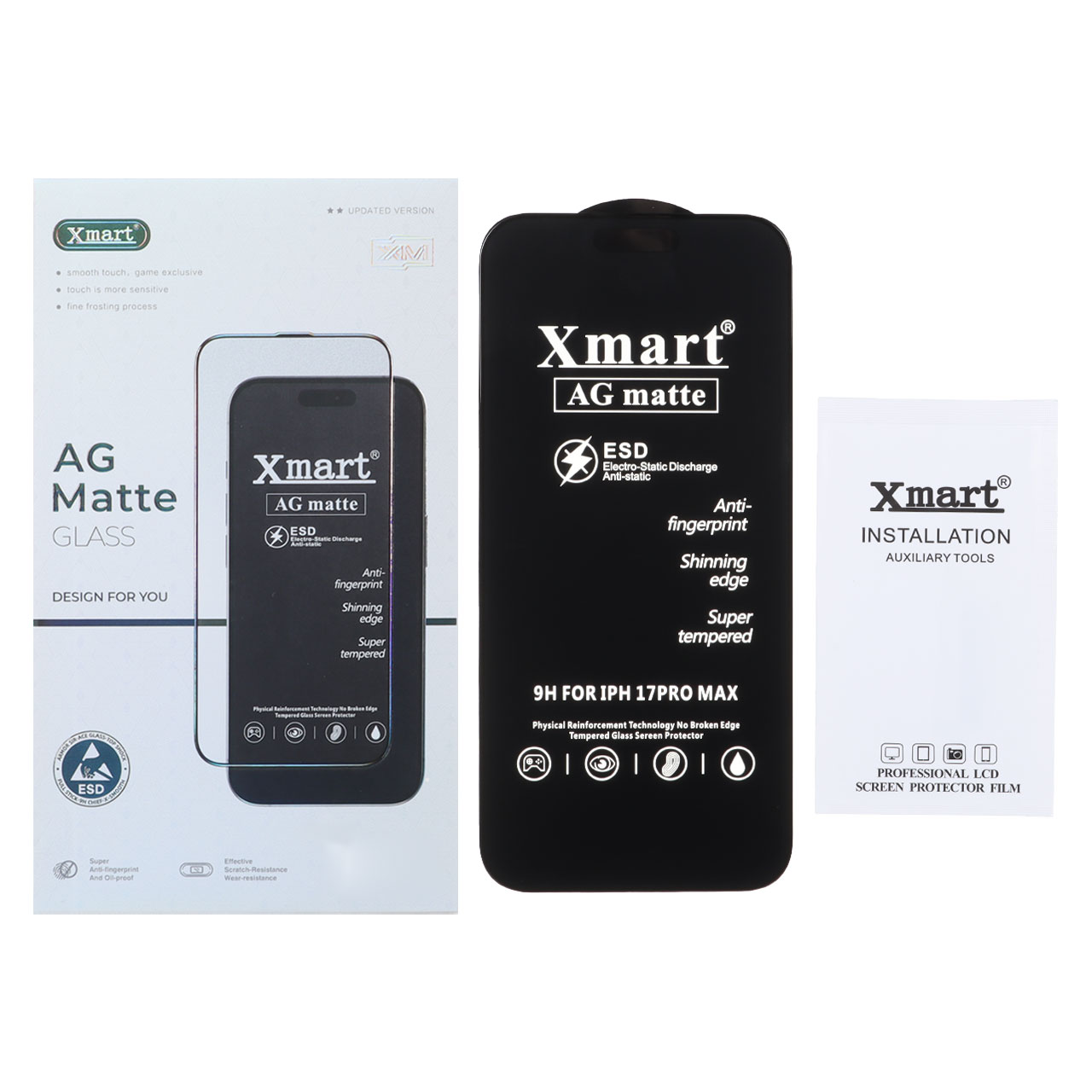 محافظ صفحه نمایش شیشه ای مات Xmart AG ضد الکتریسیته ساکن مناسب برای آیفون 17 پرو مکس