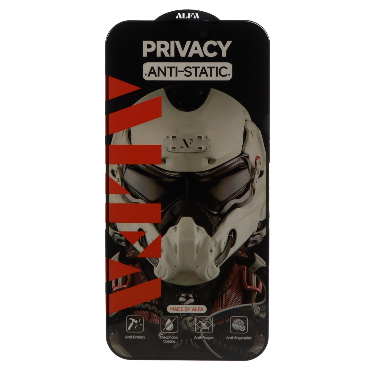 محافظ صفحه نمایش شیشه‌ای Full Cover ALFA Anti Static Privacy مناسب برای آیفون 16 پرو مکس