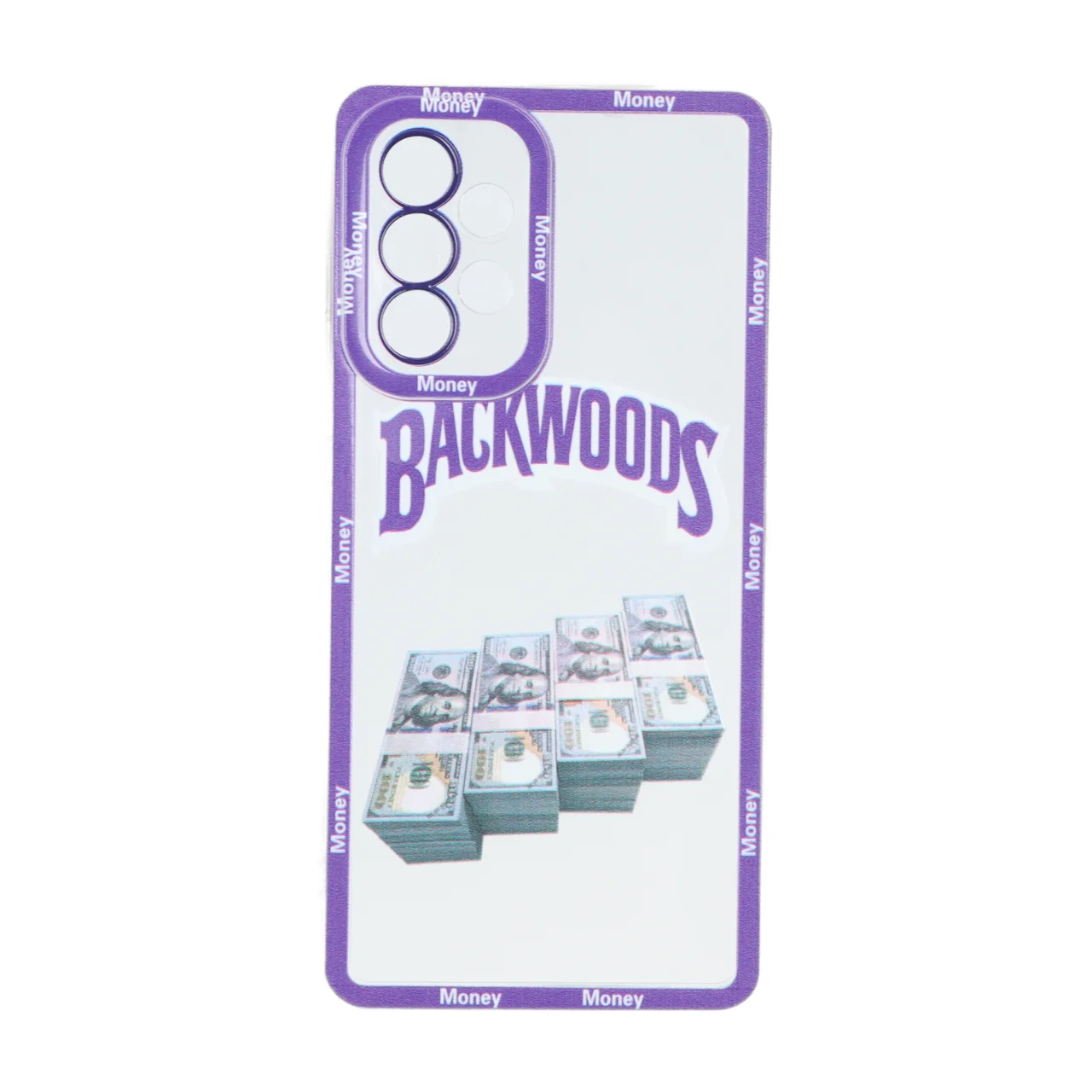 قاب طرح بک وودز (Backwoods) با تصویر دلار و حاشیه بنفش مناسب برای سامسونگ گلکسی A53