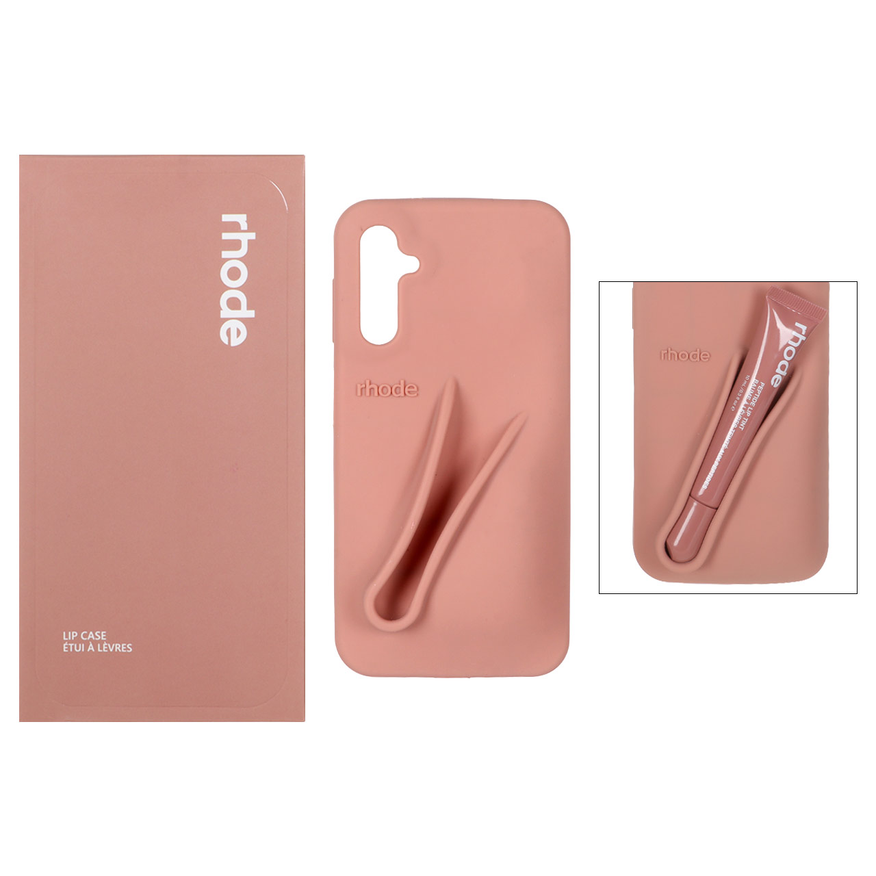 قاب سیلیکونی پاک کنی اورجینال rhode با ست لیپ گلاس Samsung Galaxy A14 - کرم نارنجی