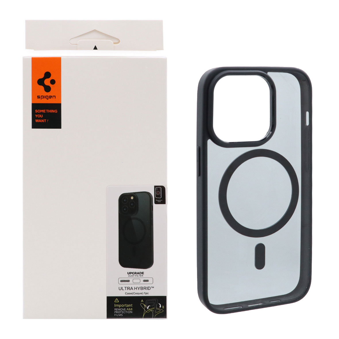 قاب مگ سیف Spigen Ultra Hybrid با توری اسپیکر فلزی مناسب برای آیفون 14 پرو مشکی