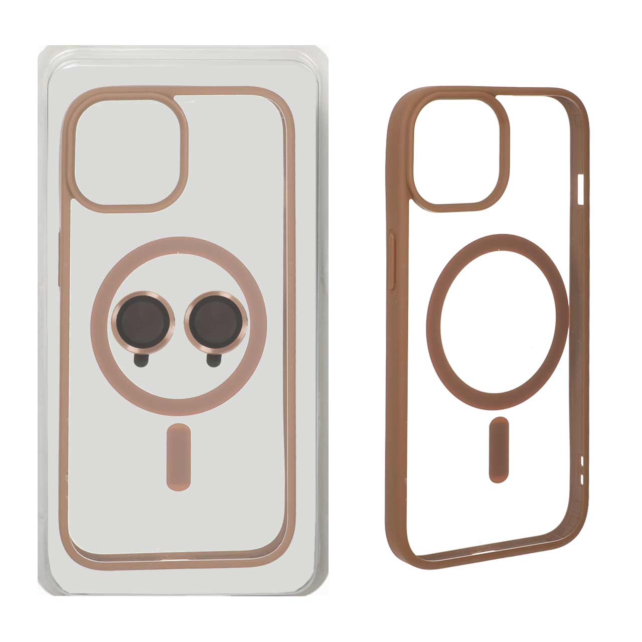 قاب Magnetic شفاف MagSafe با ست محافظ لنز رینگی Apple iPhone 15 / iPhone 14 / iPhone 13 - صحرایی