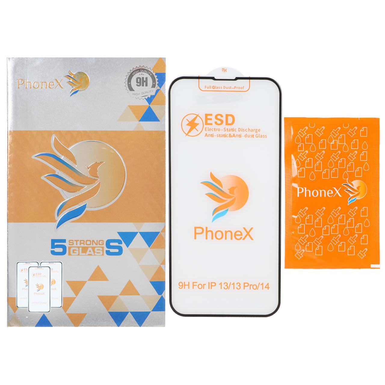 محافظ صفحه نمایش شیشه‌ای Phonex مدل ESD مناسب برای آیفون 13، آیفون 13 پرو، آیفون 14 و آیفون 16e