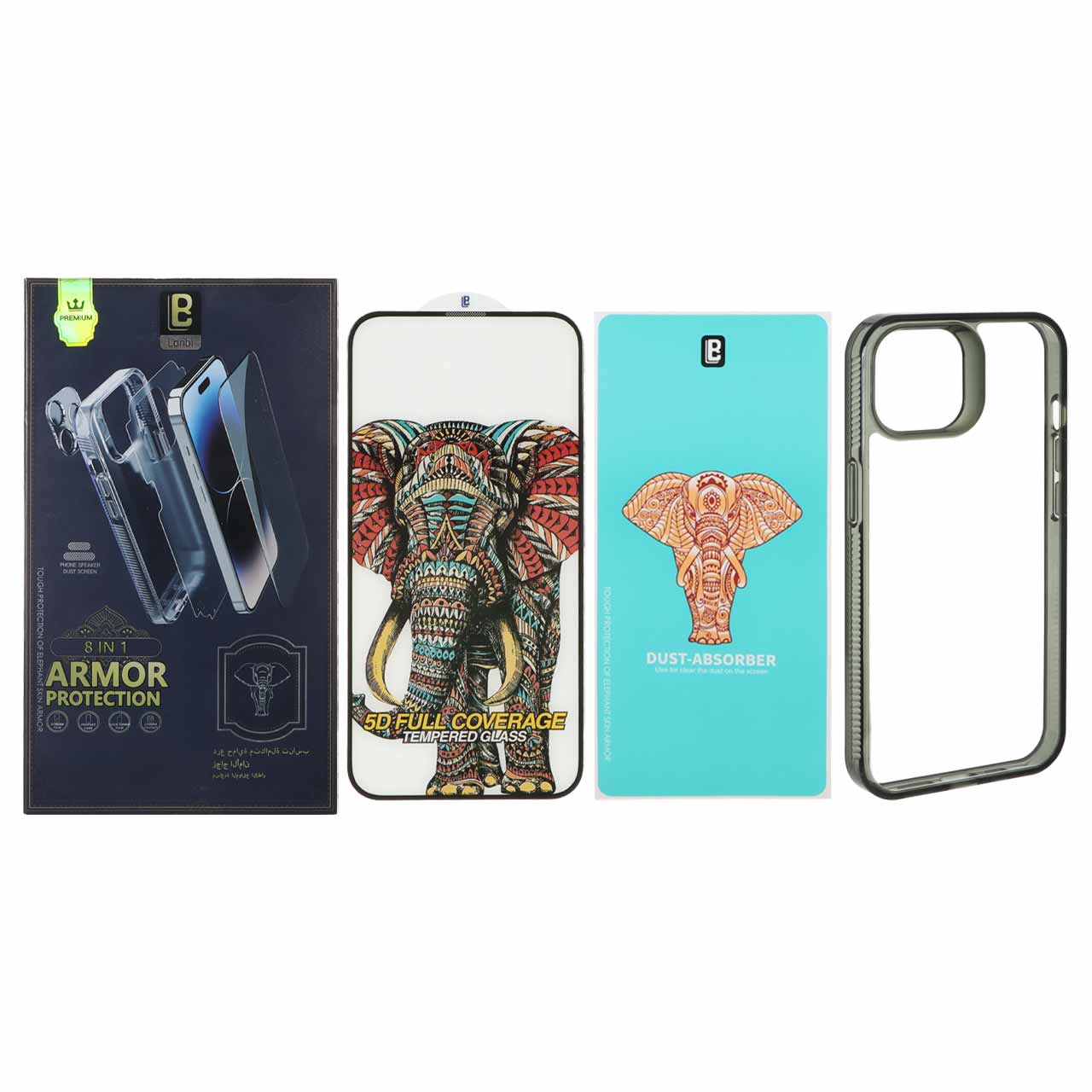 قاب اورجینال Lanbi 8 in 1 با ست برچسب پشت و محافظ لنز و صفحه نمایش و توری اسپیکر Apple iPhone 13 / iPhone 14 (پک دار)