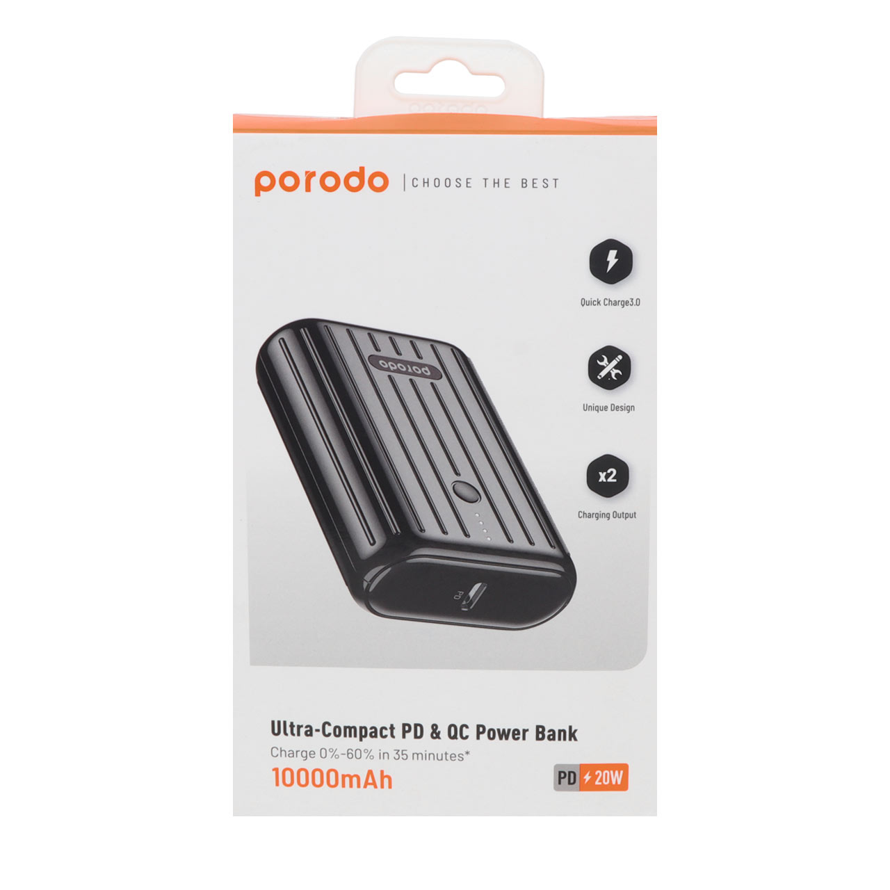 پاوربانک 20 وات 10000 میلی آمپر (PD و فست شارژ) Porodo مدل PD-PBFCH001 - مشکی