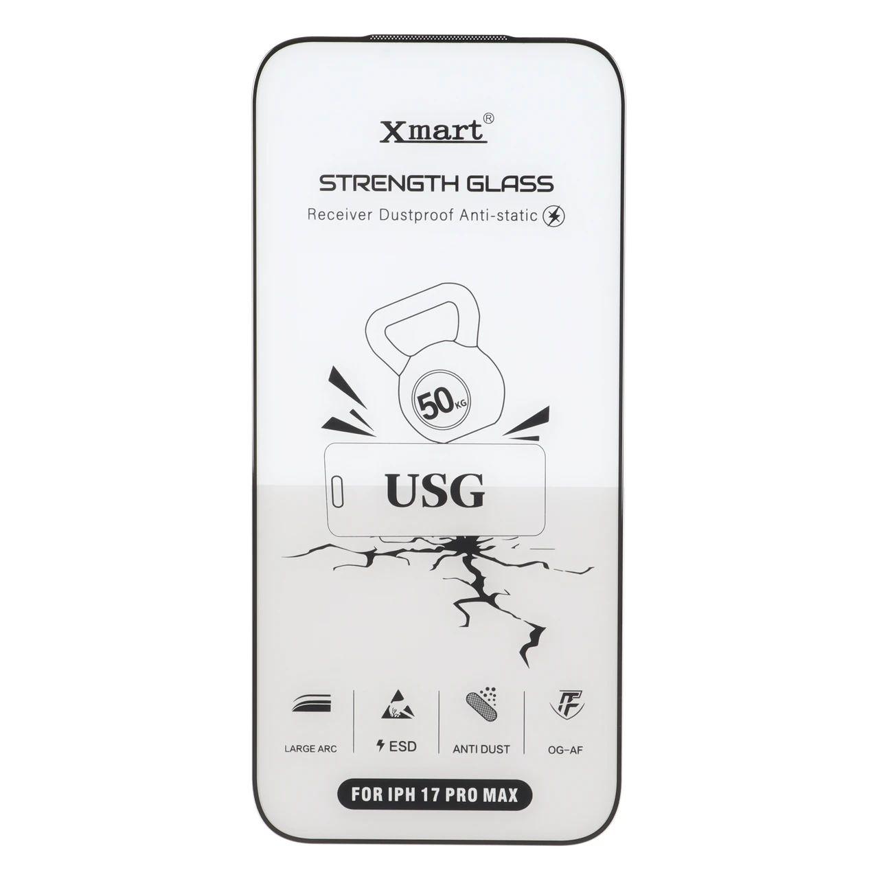 محافظ صفحه نمایش شیشه ای تمام صفحه ایکس مارت مدل USG مناسب برای آیفون 17 پرو مکس