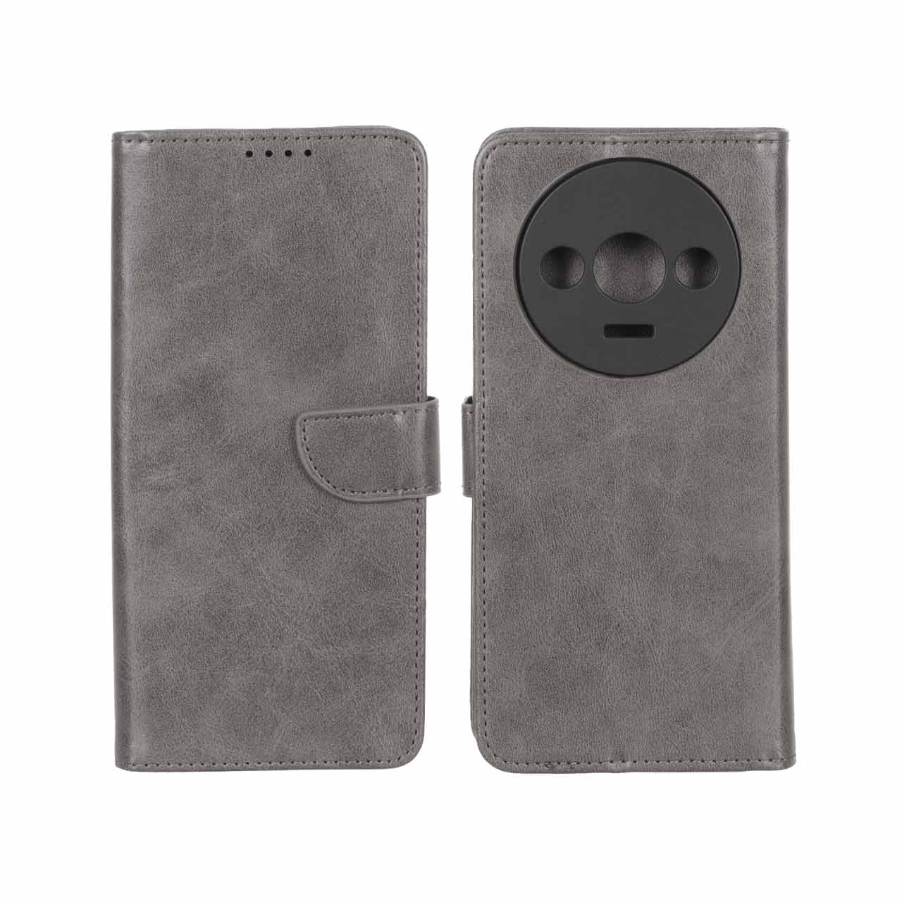 کیف چرمی مگنتی محافظ لنزدار مناسب برای شیائومی Redmi A3, Redmi A3x و Poco C61 خاکستری