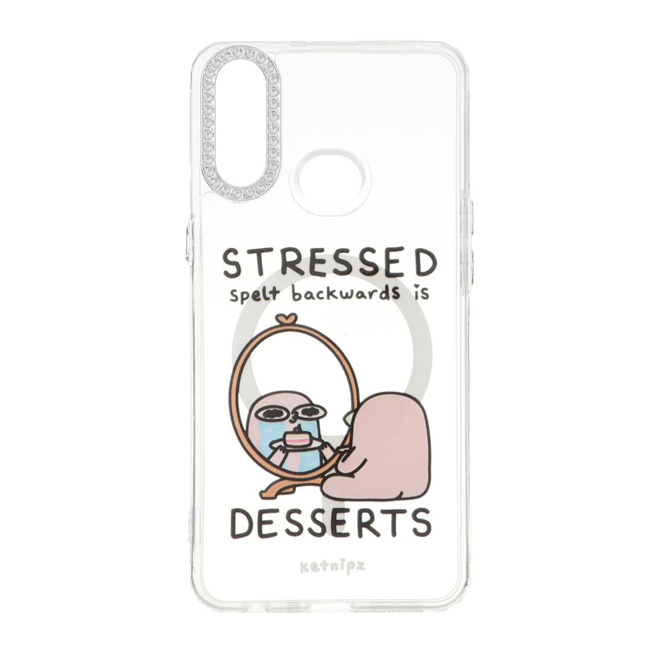 قاب ژله‌ای شفاف طرح Stressed Desserts Ketnipz نگین‌دار مناسب برای سامسونگ گلکسی A10s